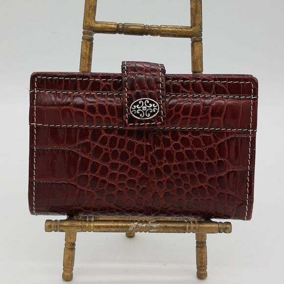 Brighton bi fold dark red crocodile embossed wallet card holder bi fold 5" - Picture 1 of 3
